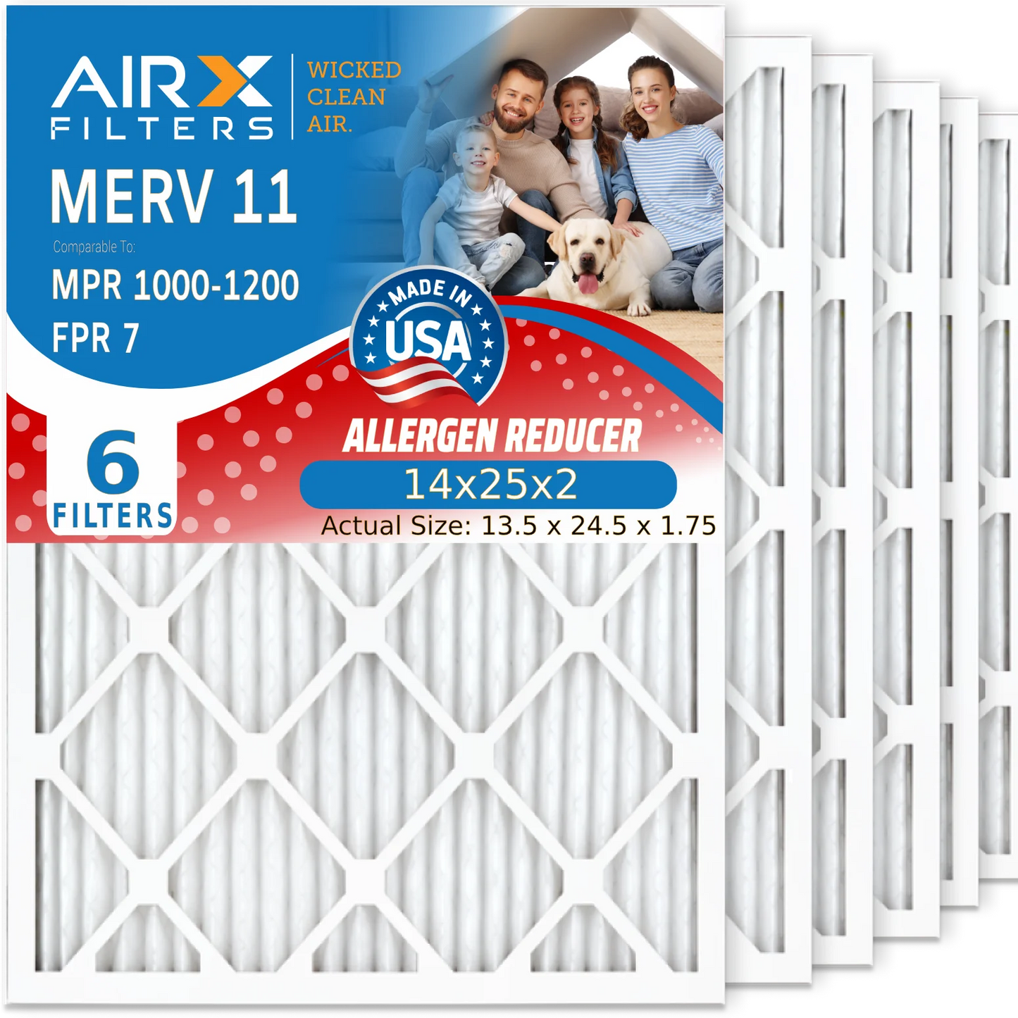 & 14x25x2 1000, Filter MERV FILTERS MPR 6 WICKED HVAC to AIR. FPR Made Air Comparable 7 Conditioner Electrostatic MPR by Furnace 11 Filter Pack Pleated Premium CLEAN 14x25x2 1200 Air USA Filters AIRX