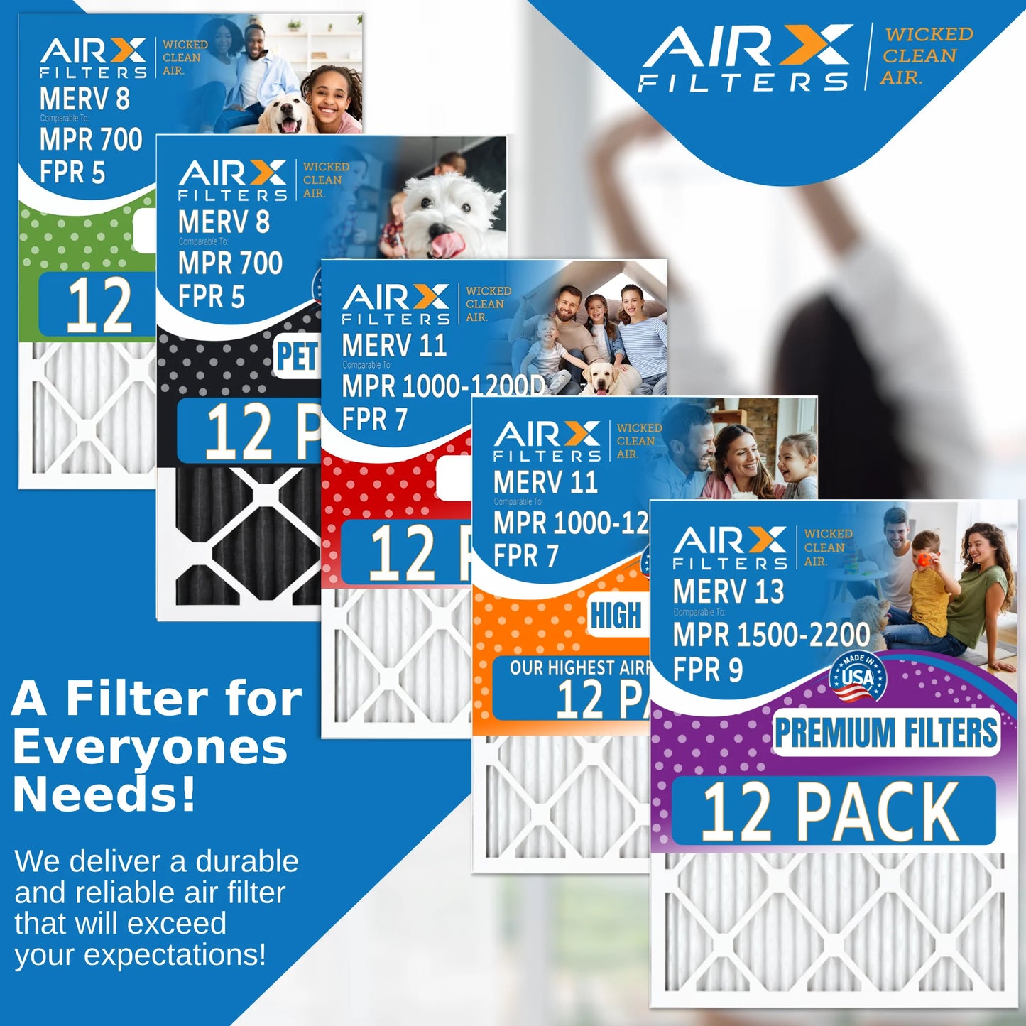 & FILTERS Filter CLEAN Made Comparable in of Air to - FPR Furnace AIRX WICKED - 12 USA 1500 by 15x20x1 Pack 9 13 MPR 2200 MERV AIR. Rating, Filters