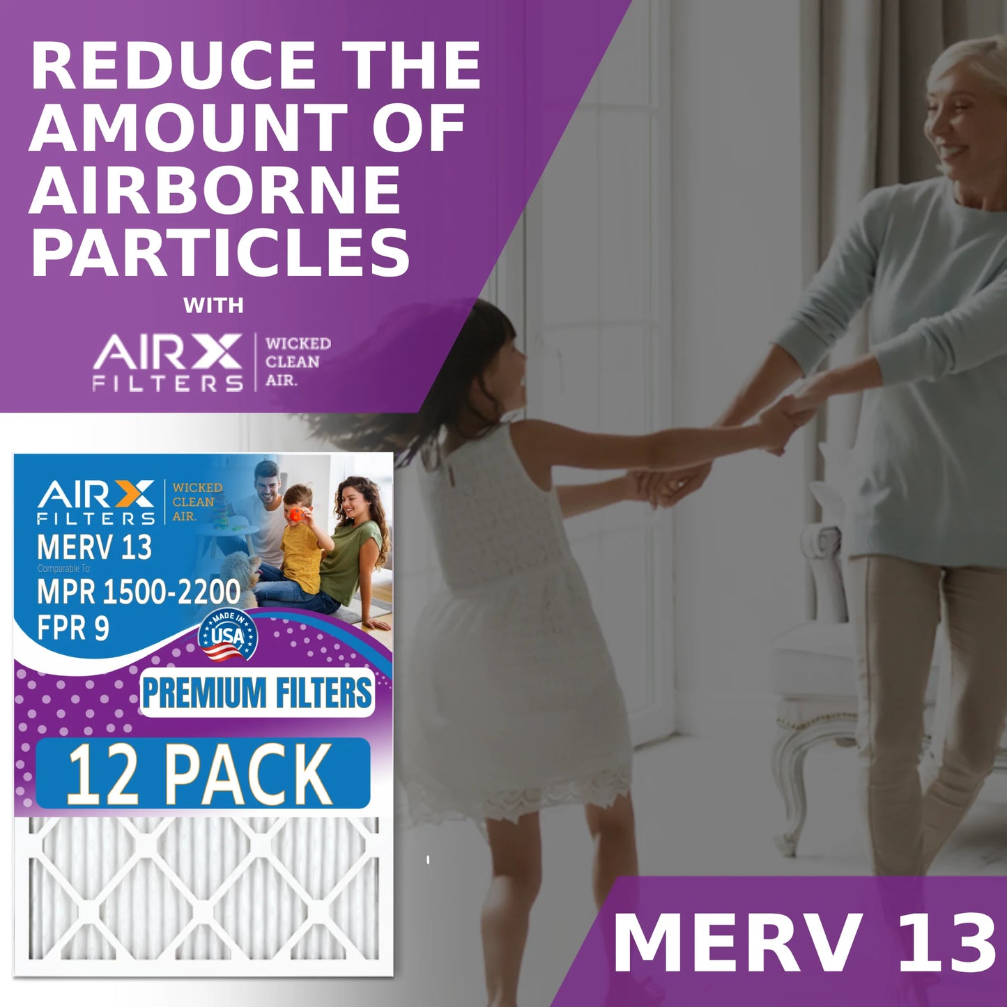 & FILTERS Filter CLEAN Made Comparable in of Air to - FPR Furnace AIRX WICKED - 12 USA 1500 by 15x20x1 Pack 9 13 MPR 2200 MERV AIR. Rating, Filters