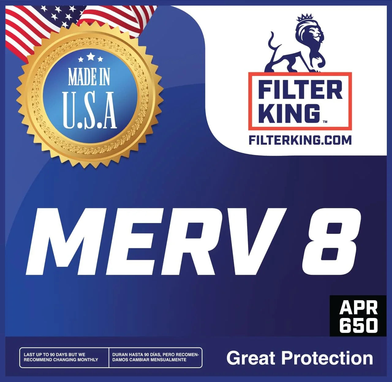 | x .75" IN | MADE 8 MERV Air | King | 43.5 4-PACK Actual HVAC 33.5 Filter USA Furnace Filter Pleated Size: 33.5x43.5x1 Filters x A/C