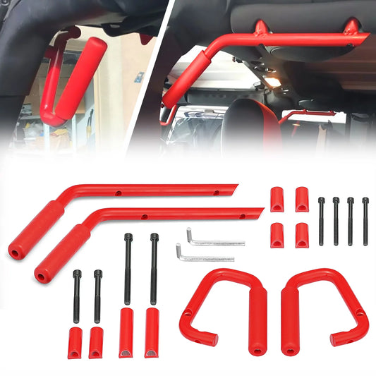 & WEISEN- Coated Aluminum Handles 07-18 Set Full Rear Powder JK Front Bar Red Jeep Wrangler for Grab